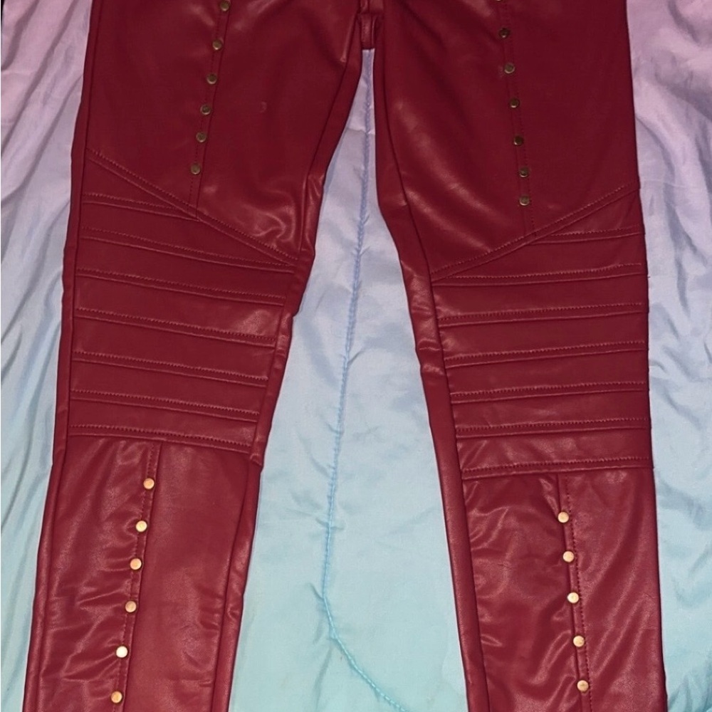 Red Studded Leather Pants